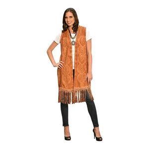 Inca Cotton Women’s Sleeveless Embossed Fringe Boho Gypsy Open Front Cardigan